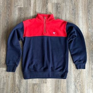 TNA Zip Up Sweater Red and Blue Color-Block Design